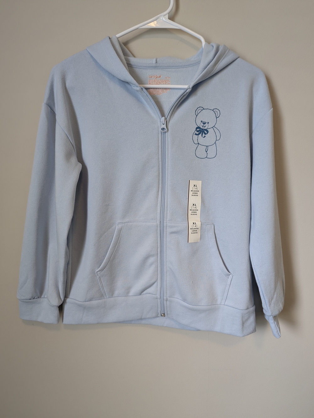 Cat & Jack Pale Blue Teddy Bear Zip Hoodie